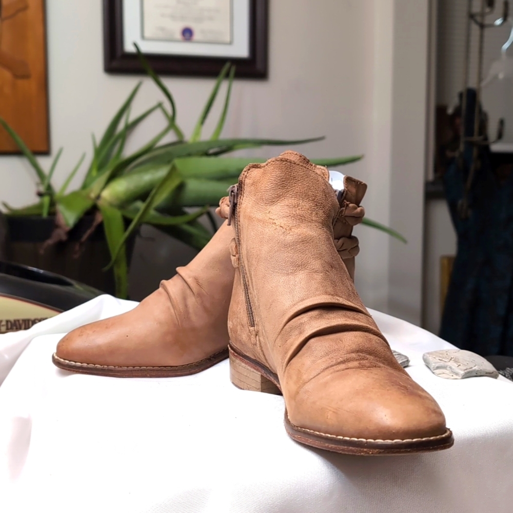 Free people tan leather booties.